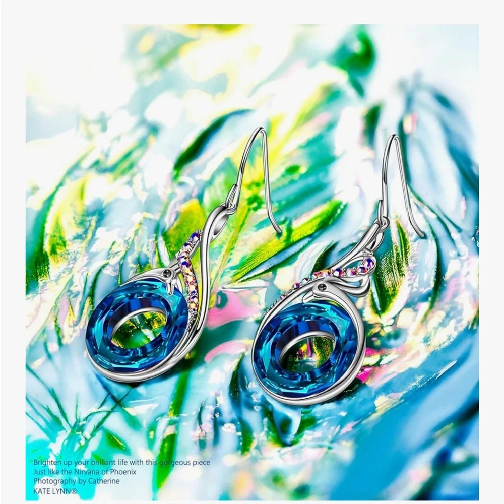 Kate Lynn Phoenix Silver drop Earrings in Bermuda Blue - Picture 3 of 8
